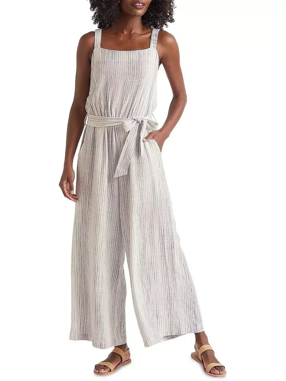 Splendid Blue and White Striped Sleeveless Jumpsuit